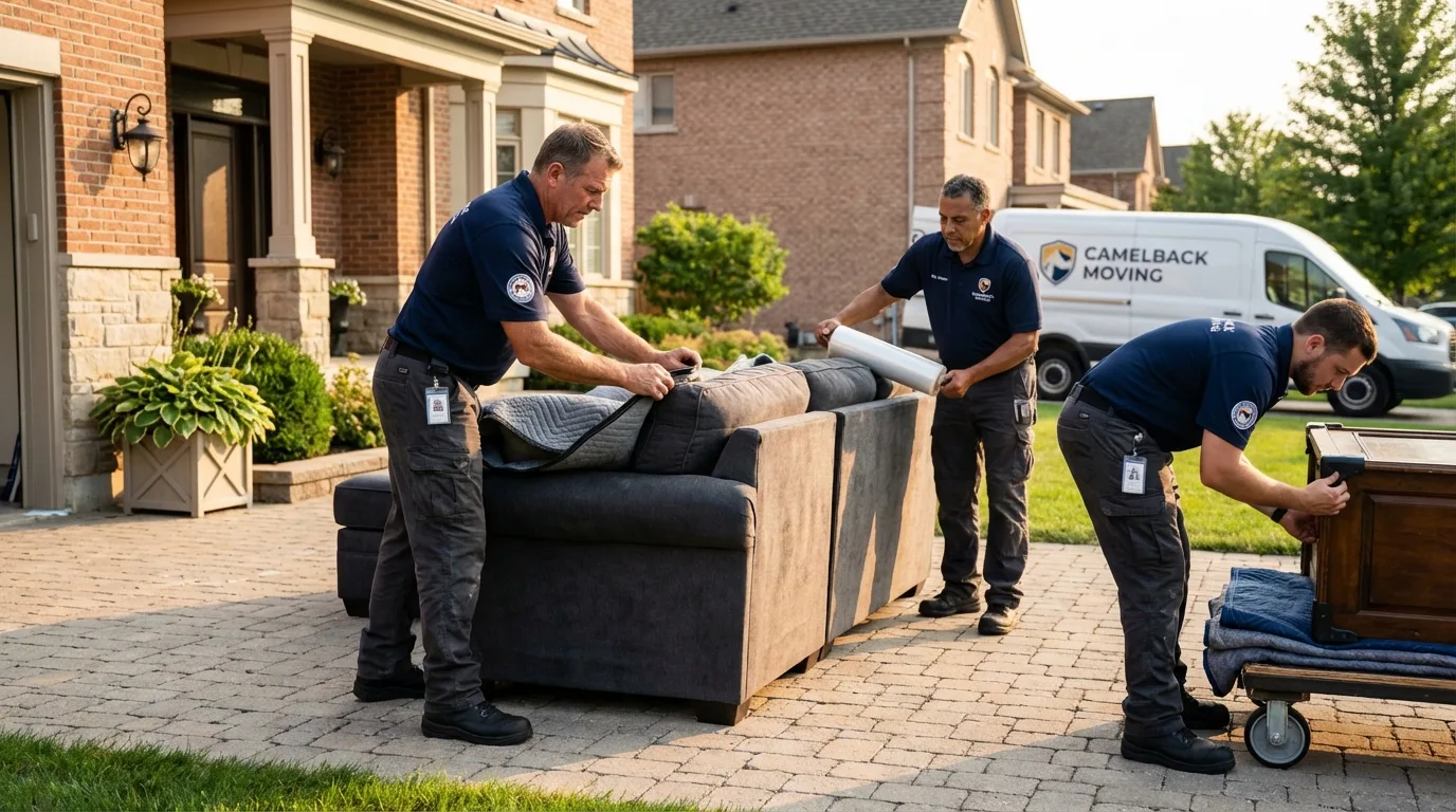 Large estate moving crew wrapping furniture in Akron, IN