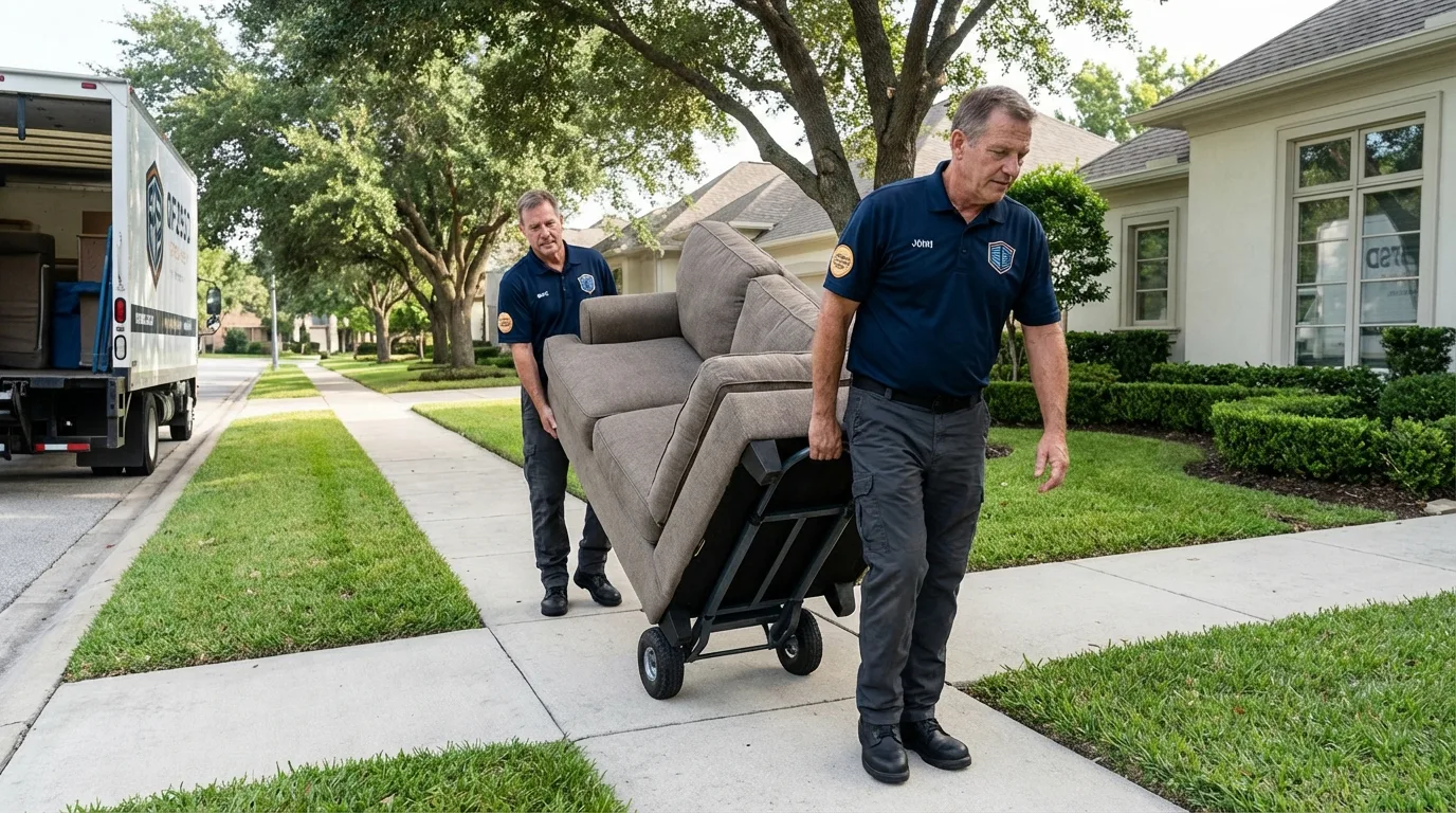 Local residential moving crew loading furniture in Akron, IN